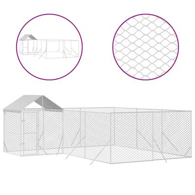 vidaXL 屋外犬小屋 屋根付き シルバー 6x6x2.5 m 亜鉛メッキ鋼製