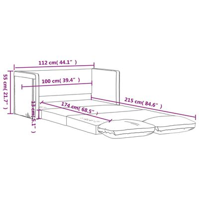 vidaXL ソファベッド 2-in-1 ブラック 112x174x55 cm 合成皮革