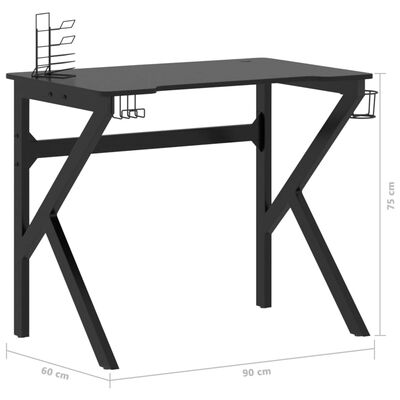 vidaXL ゲーミングデスク K字型脚 ブラック 90x60x75 cm