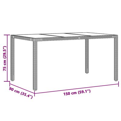 vidaXL ガーデンテーブル ガラス天板付き 150x90x75 cm ポリラタン製 グレー