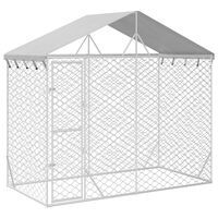 vidaXL 屋外犬小屋 屋根付き シルバー 3x1.5x2.5 m 亜鉛メッキ鋼製