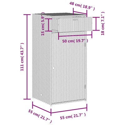 vidaXL ガーデン収納キャビネット 55x55x111 cm ポリラタン製 ブラック