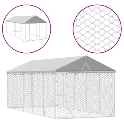 vidaXL 屋外犬小屋 屋根付き シルバー 3x7.5x2.5 m 亜鉛メッキ鋼製