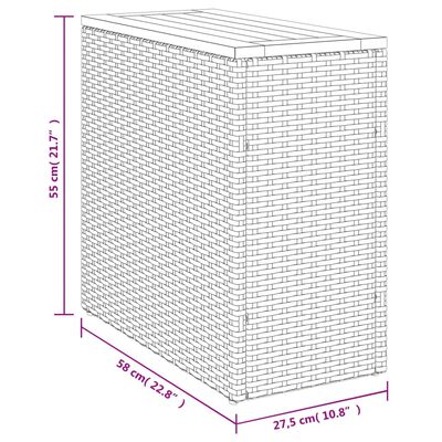 vidaXL ガーデンサイドテーブル 木製天板付 グレー 58x27.5x55 cm ポリラタン製