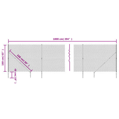 vidaXL 金網フェンス スパイクアンカー付き グリーン 1.6x10 m