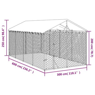 vidaXL 屋外犬小屋 屋根付き シルバー 3x6x2.5 m 亜鉛メッキ鋼製