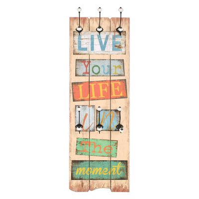 vidaXL 壁掛けコートラック フック6点付き 120x40cm「LIVE LIFE」