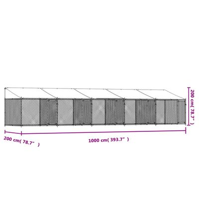 vidaXL 犬用ケージ ルーフ&ドア付き グレー 10x2x2 m 亜鉛メッキ鋼