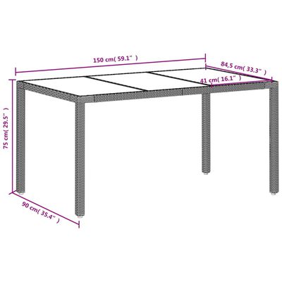 vidaXL ガーデンテーブル ガラス天板付き 150x90x75 cm ポリラタン製 ライトグレー