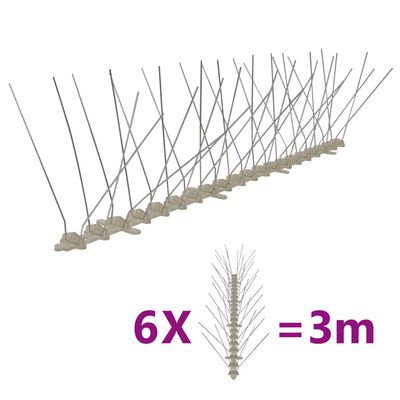 vidaXL 4列 鳥＆鳩よけスパイク 6点セット 3m プラスチック製