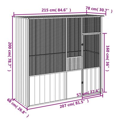 vidaXL バードケージ グレー 115x78x200 cm 亜鉛メッキ鋼