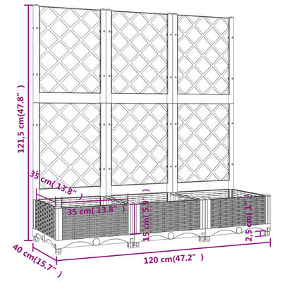 vidaXL ガーデンプランター トレリス付き ライトグレー 120x40x121.5 cm PP