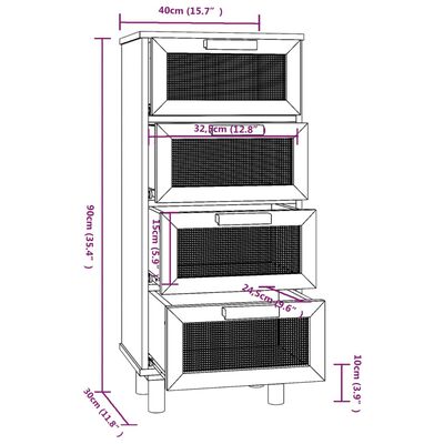 vidaXL サイドボード ブラウン 40x30x90 cm パイン無垢材＆天然ラタン