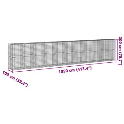 vidaXL 蛇籠バスケット カバー付き 1050x100x200cm 亜鉛メッキ鉄