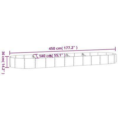 vidaXL ガーデンプランター 粉体塗装スチール 450x140x36 cm シルバー