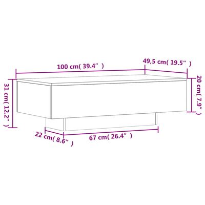 vidaXL コーヒーテーブル ホワイト 100x49.5x31cm エンジニアリングウッド