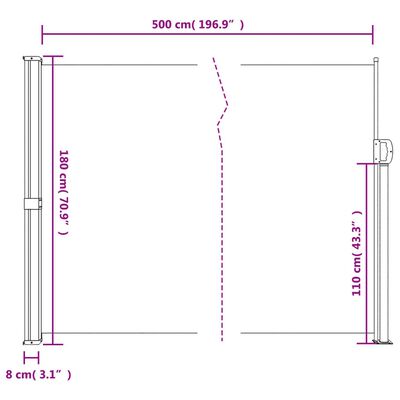 vidaXL 格納式サイドオーニング アントラシート 180x500 cm