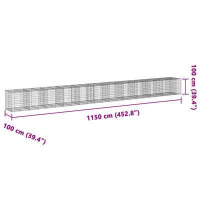 vidaXL 蛇籠バスケット カバー付き 1150x100x100cm 亜鉛メッキ鉄