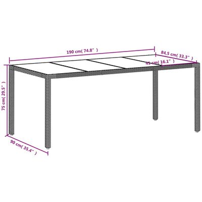 vidaXL ガーデンテーブル ガラス天板付き 190x90x75 cm ポリラタン製 ライトグレー