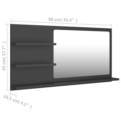 vidaXL バスルーム ミラー グレー 90x10.5x45 cm パーティクルボード