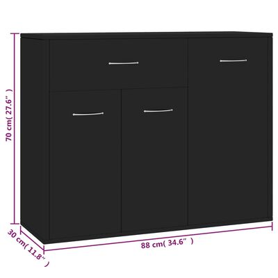 vidaXL サイドボード ブラック 88x30x70cm エンジニアリングウッド