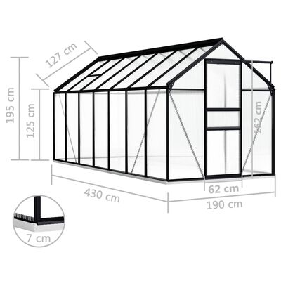 vidaXL 温室 ベースフレーム付き アントラシート アルミ製 8.17 m²