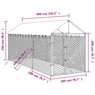 vidaXL 屋外犬小屋 屋根付き シルバー 2x6x2.5 m 亜鉛メッキ鋼製