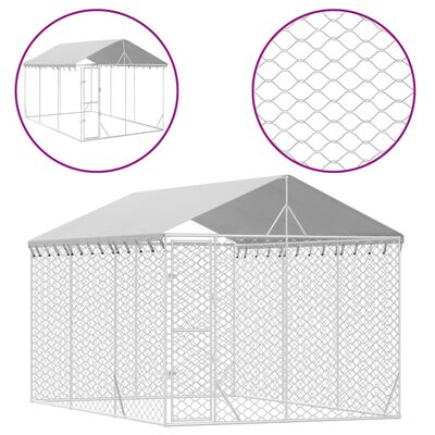 vidaXL 屋外犬小屋 屋根付き シルバー 3x4.5x2.5 m 亜鉛メッキ鋼製