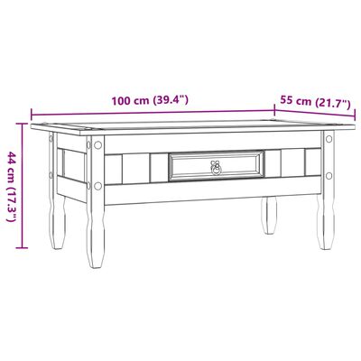 vidaXL コーヒーテーブル メキシコ産パインウッド コロナシリーズ 100x55x44cm