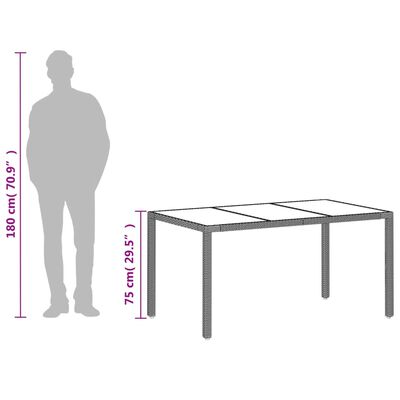 vidaXL ガーデンテーブル ガラス天板付き 150x90x75 cm ポリラタン製 ライトグレー