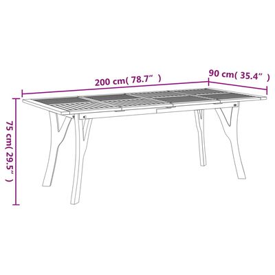 vidaXL ガーデンテーブル 200x90x75cm アカシア無垢材