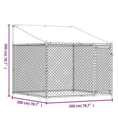 vidaXL 犬用ケージ ルーフ&ドア付き グレー 2x2x2 m 亜鉛メッキ鋼