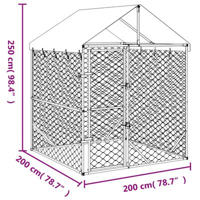 vidaXL 屋外犬小屋 屋根付き シルバー 2x2x2.5 m 亜鉛メッキ鋼製