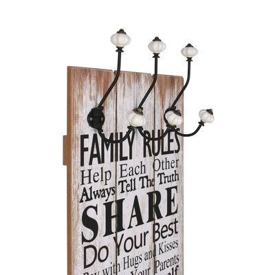 vidaXL 壁掛けコートラック フック6点付き 120x40cm「FAMILY RULES」