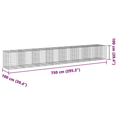 vidaXL 蛇籠バスケット カバー付き 750x100x100cm 亜鉛メッキ鉄