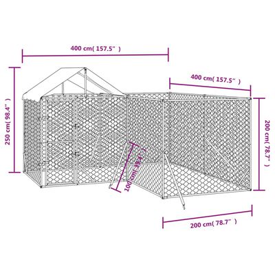 vidaXL 屋外犬小屋 屋根付き シルバー 4x4x2.5 m 亜鉛メッキ鋼製