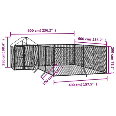 vidaXL 屋外犬小屋 屋根付き シルバー 6x6x2.5 m 亜鉛メッキ鋼製