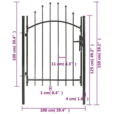 vidaXL ガーデンゲート スチール製 1x1.5 m ブラック