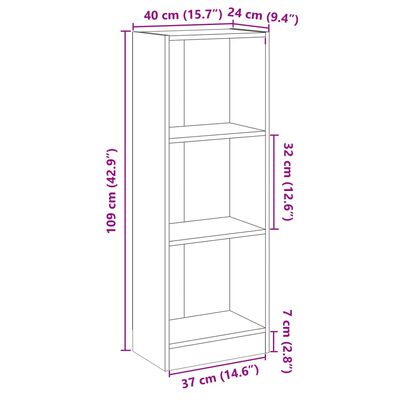 vidaXL 3段 ブックキャビネット ブラック 40x24x109cm エンジニアリングウッド