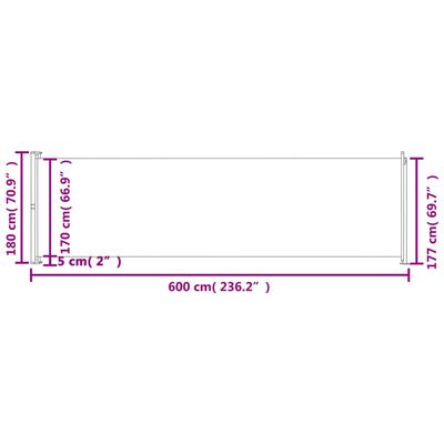 vidaXL パティオ 引き込み式サイドオーニング 180x600 cm グレー