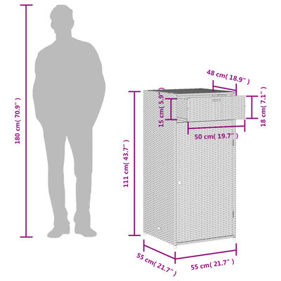 vidaXL ガーデン収納キャビネット 55x55x111 cm ポリラタン製 ブラック