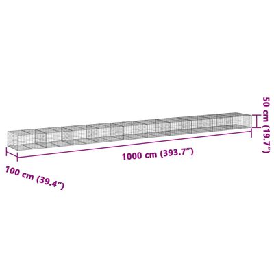 vidaXL 蛇籠バスケット カバー付き 1000x100x50cm 亜鉛メッキ鉄