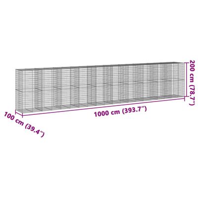 vidaXL 蛇籠バスケット カバー付き 1000x100x200cm 亜鉛メッキ鉄