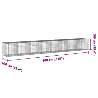 vidaXL 蛇籠バスケット カバー付き 800x100x100cm 亜鉛メッキ鉄