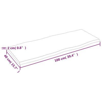 vidaXL テーブルトップ ライトブラウン 100x40x2 cm 加工済みオーク無垢材 ライブエッジ