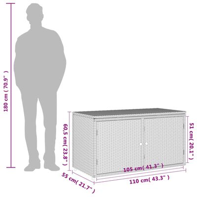 vidaXL ガーデン収納キャビネット 110x55x60.5 cm ポリラタン製 ブラック