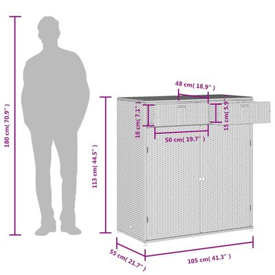 vidaXL ガーデン収納キャビネット 105x55x113 cm ポリラタン製 ブラック