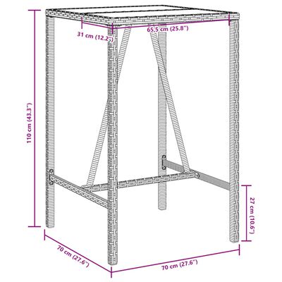 vidaXL 屋外用バーテーブル グレー 70x70x110 cm ポリラタン製