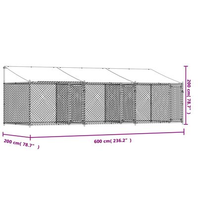 vidaXL 犬用ケージ ルーフ&ドア付き グレー 6x2x2 m 亜鉛メッキ鋼