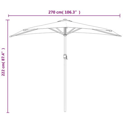 vidaXL バルコニー用パラソル アルミ製ポール付き サンド 270x144cm 半円形